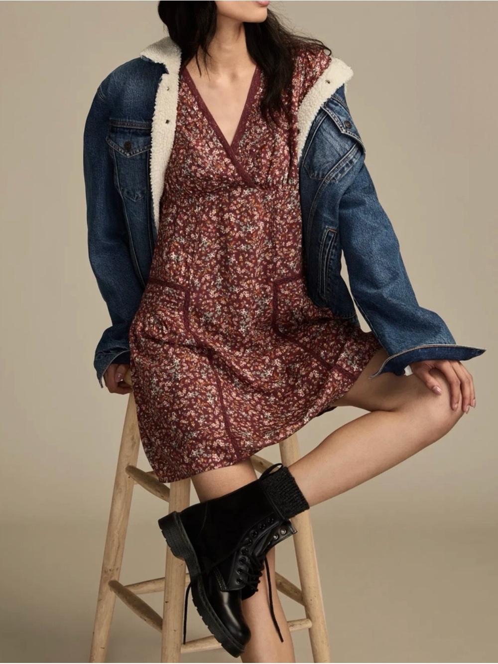 Lucky Brand Floral V-Neck Mini Dress